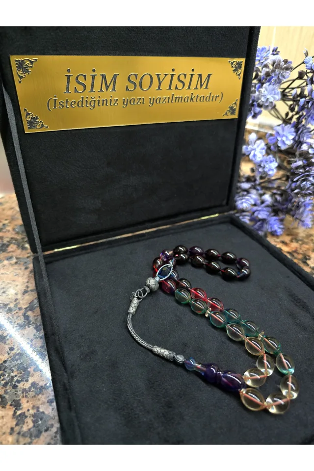 ATEŞ KEHRİBAR TESBİH KAZAZİYE GÜMÜŞ PÜSKÜL, Kişiye Özel Sıkma Kehribar Tespih - BONİBON