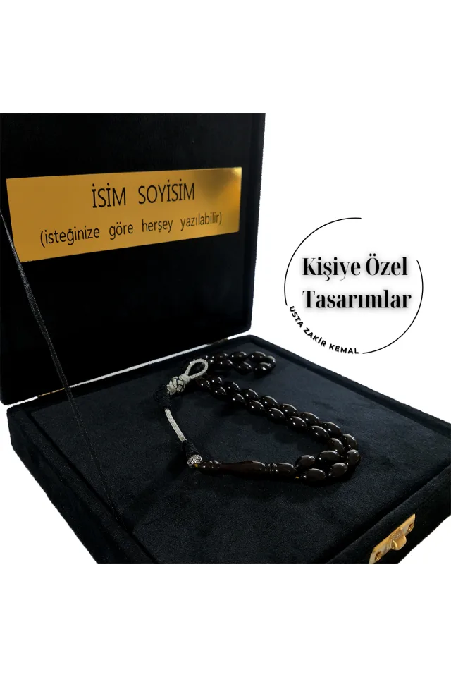 Ateş Kehribar Tesbih Kazaz Püsküllü Kişiye Özel, Sıkma Kehribar Usta işi Tesbih - SİYAH